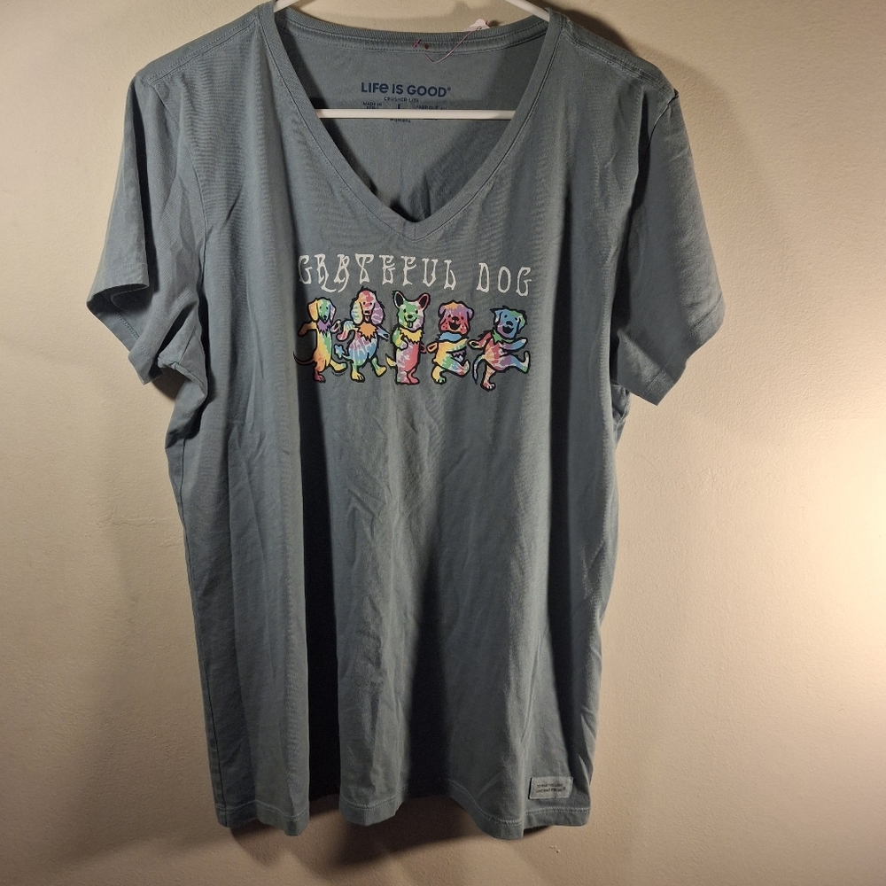 Life Is Good Grateful Dog Graphic Tee - Blue